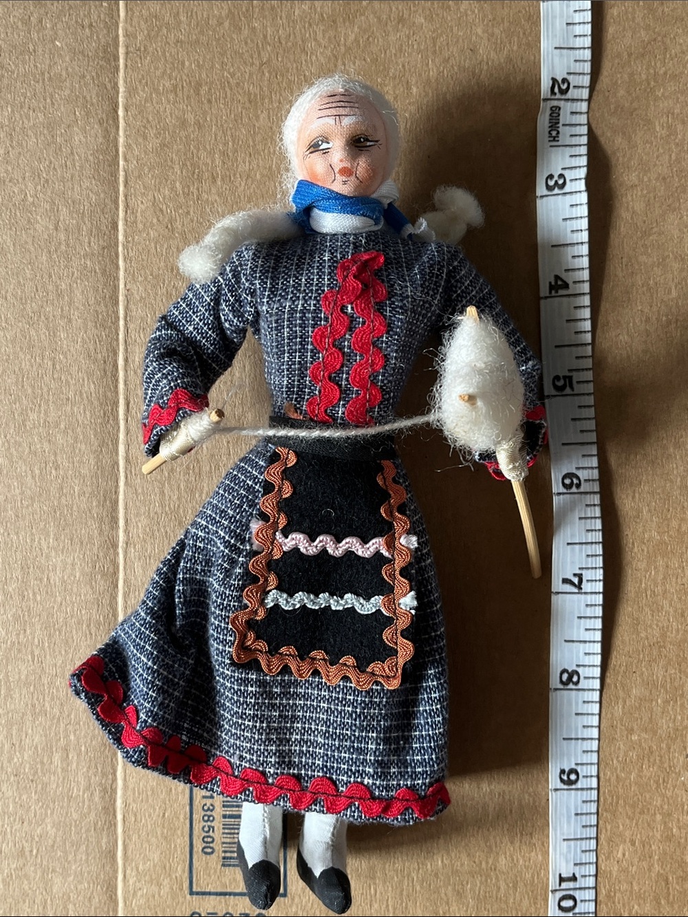 Handmade Spinning Doll in Blue-Gray Folk Dress